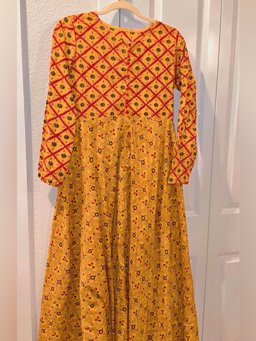 Generation frock Yellow Patterned Long Sleeve Dress